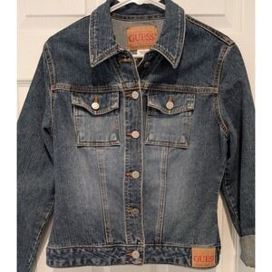 Guess Denim Jean Jacket Women's L Medium Wash Authentic Classic VERY NICE!